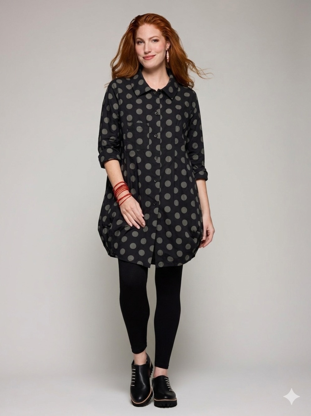 Comfy USA Tokio Polka Dot Button-Down Tunic Dress Lagenlook